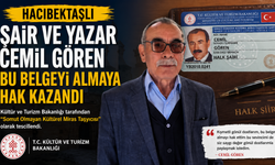 Hacıbektaşlı Halk Şairi Cemil Gören’e Kültür Bakanlığı Belgesi