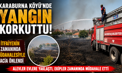 Karaburna Köyü'nde Arazi Yangını Paniği: Alevler Evlere Yaklaştı, İtfaiye Zamanında Müdahale Etti