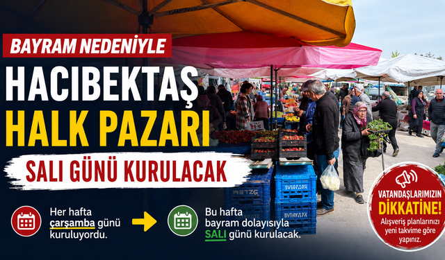 Bayram Nedeniyle Hacıbektaş Halk Pazarı Salı Günü Kurulacak
