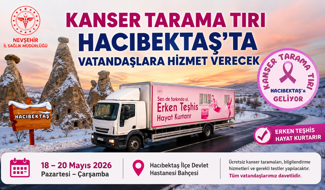 Kanser Tarama Tırı 18–20 Mayıs’ta Hacıbektaş’ta Vatandaşlara Hizmet Verecek