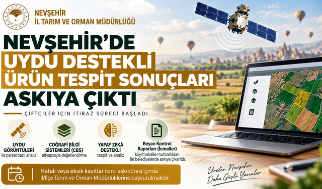 Nevşehir’de Uydu Destekli Ürün Tespit Sonuçları Askıya Çıktı