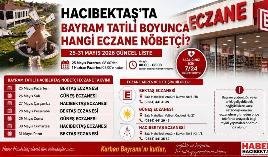 Hacıbektaş’ta Bayram Tatili Boyunca Hangi Eczane Nöbetçi? İşte 25-31 Mayıs 2026 Güncel Liste