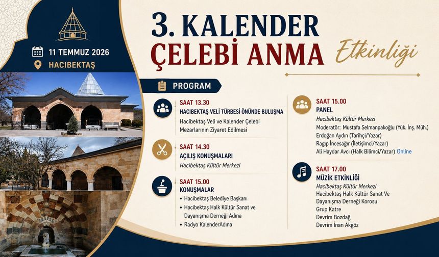 3. Kalender Çelebi Anma Etkinliği 11 Temmuz’da Hacıbektaş’ta Düzenlenecek