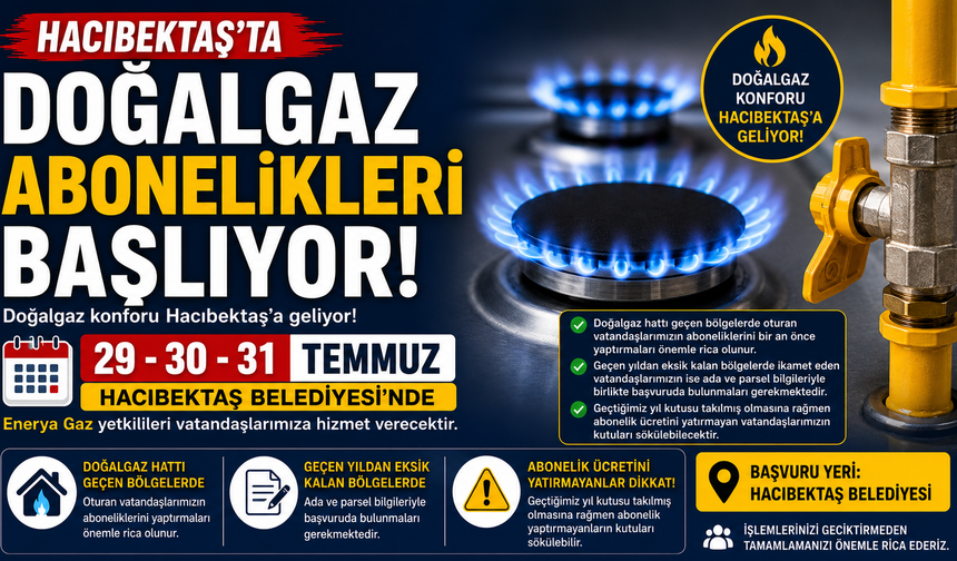 Hacıbektaş'ta Yeni Doğalgaz Abonelik Bölgeleri Belli Oldu