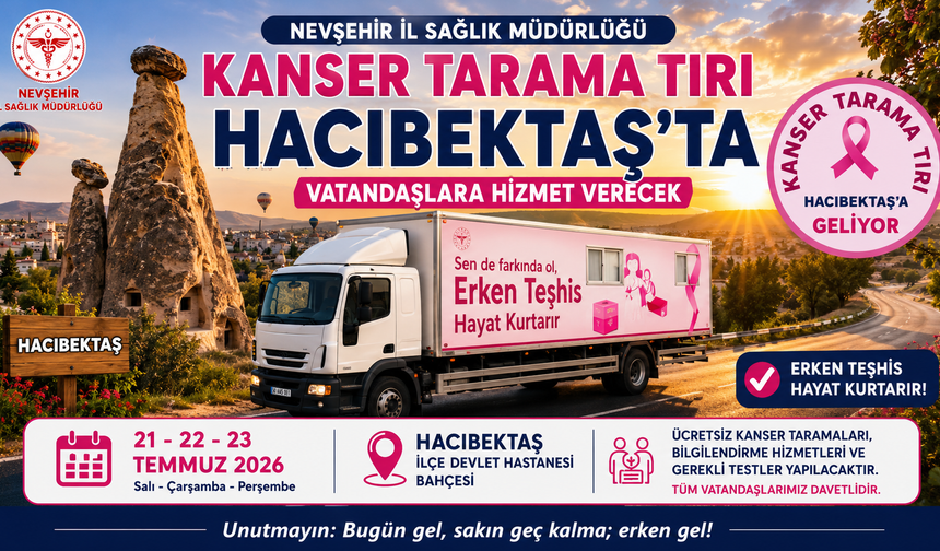 Kanser Tarama Tırı 21-23 Temmuz’da Hacıbektaş’ta Vatandaşlarla Buluşacak