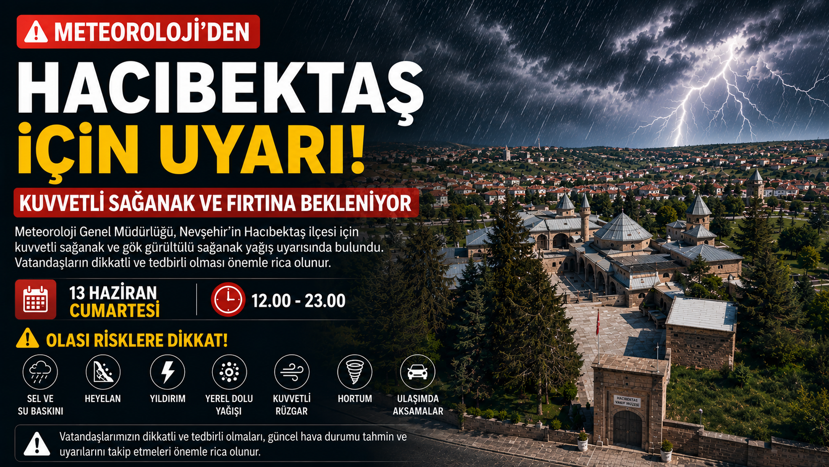 Meteoroloji’den Hacıbektaş İçin Kuvvetli Sağanak ve Fırtına Uyarısı