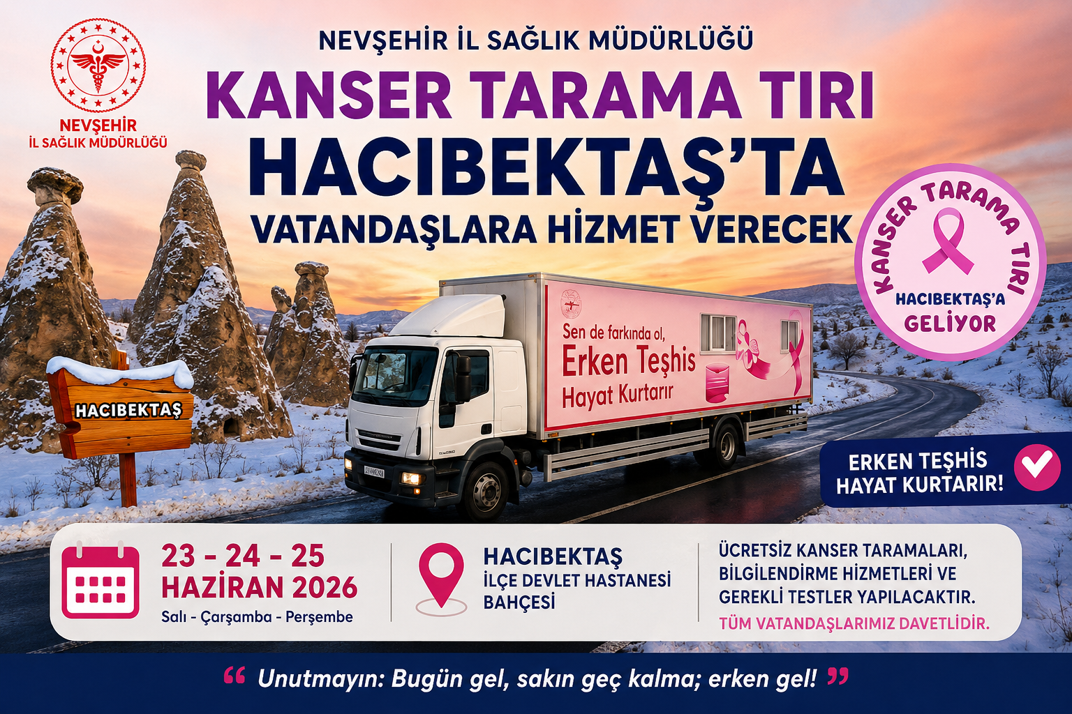 Kanser Tarama Tırı 23-25 Haziran’da Hacıbektaş’ta Vatandaşlarla Buluşacak