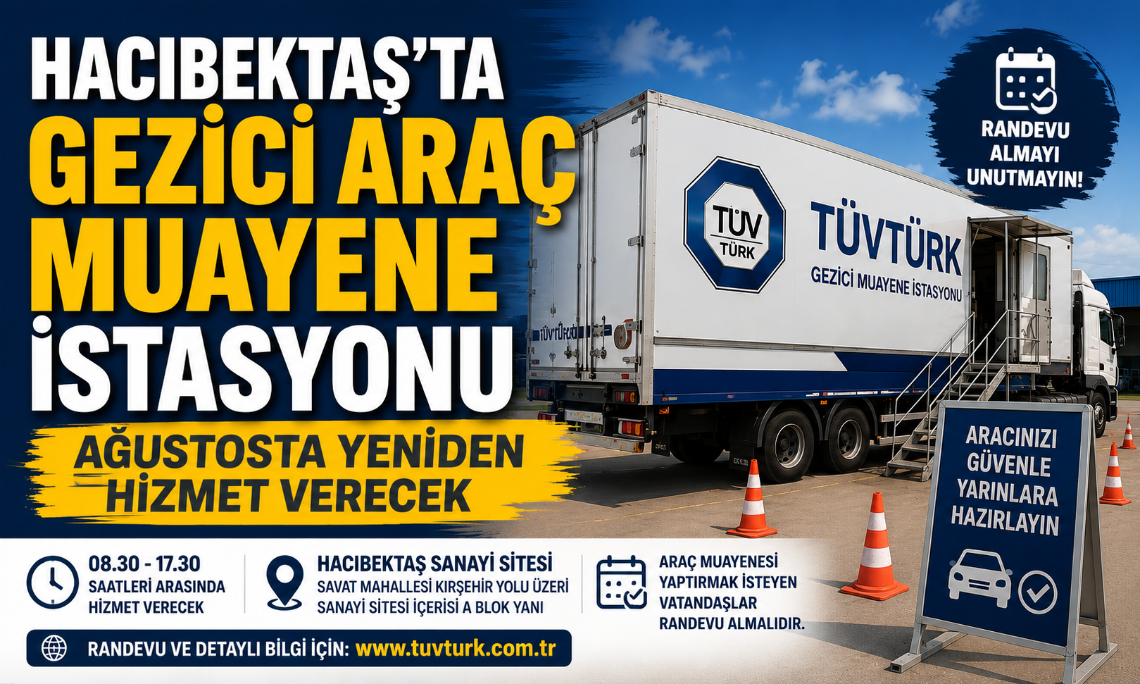 Hacıbektaş Gezici Araç Muayene İstasyonu Ağustos Ayı Programı