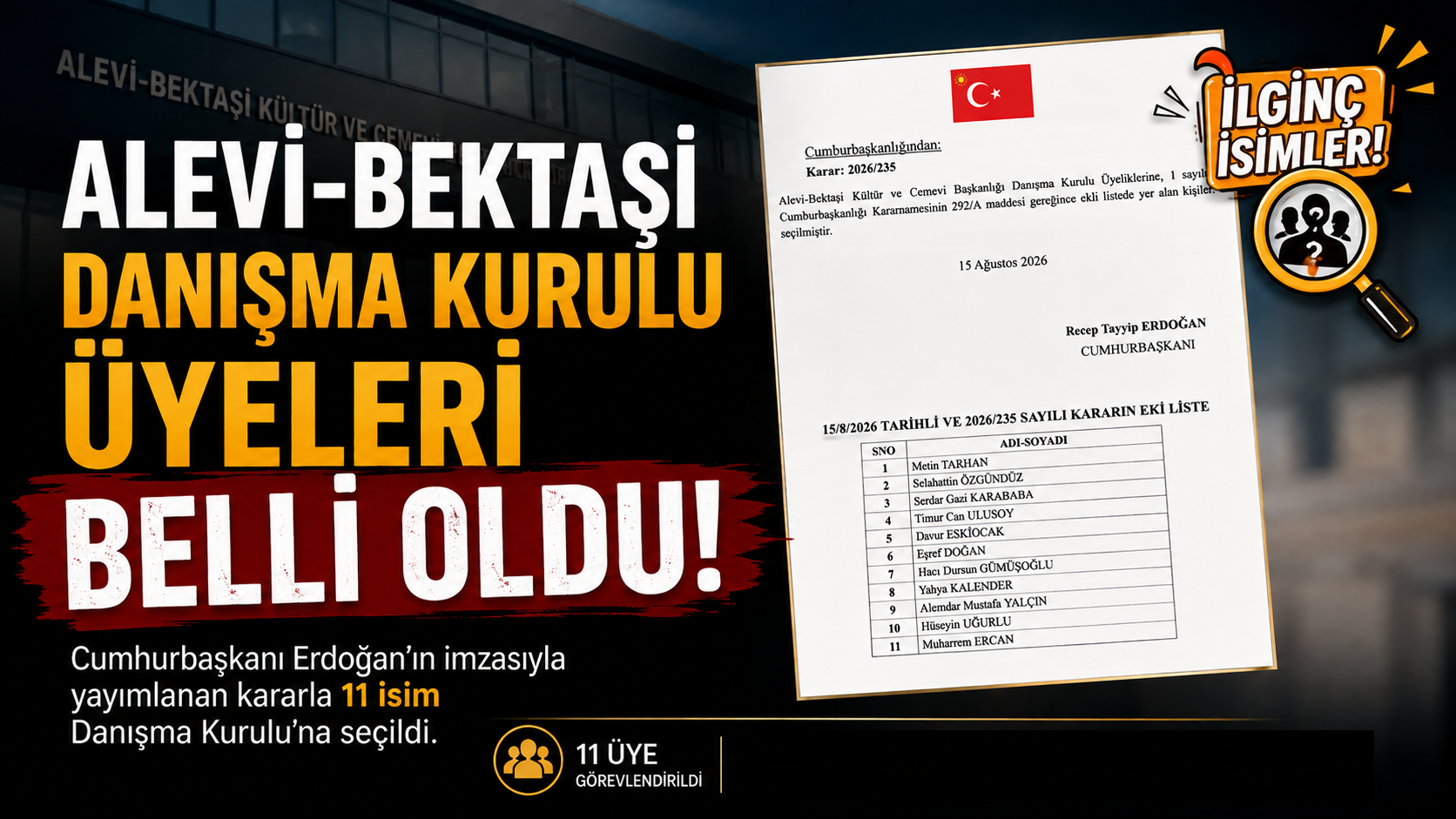 Alevi-Bektaşi Kültür ve Cemevi Başkanlığı Danışma Kurulu üyeleri belli oldu