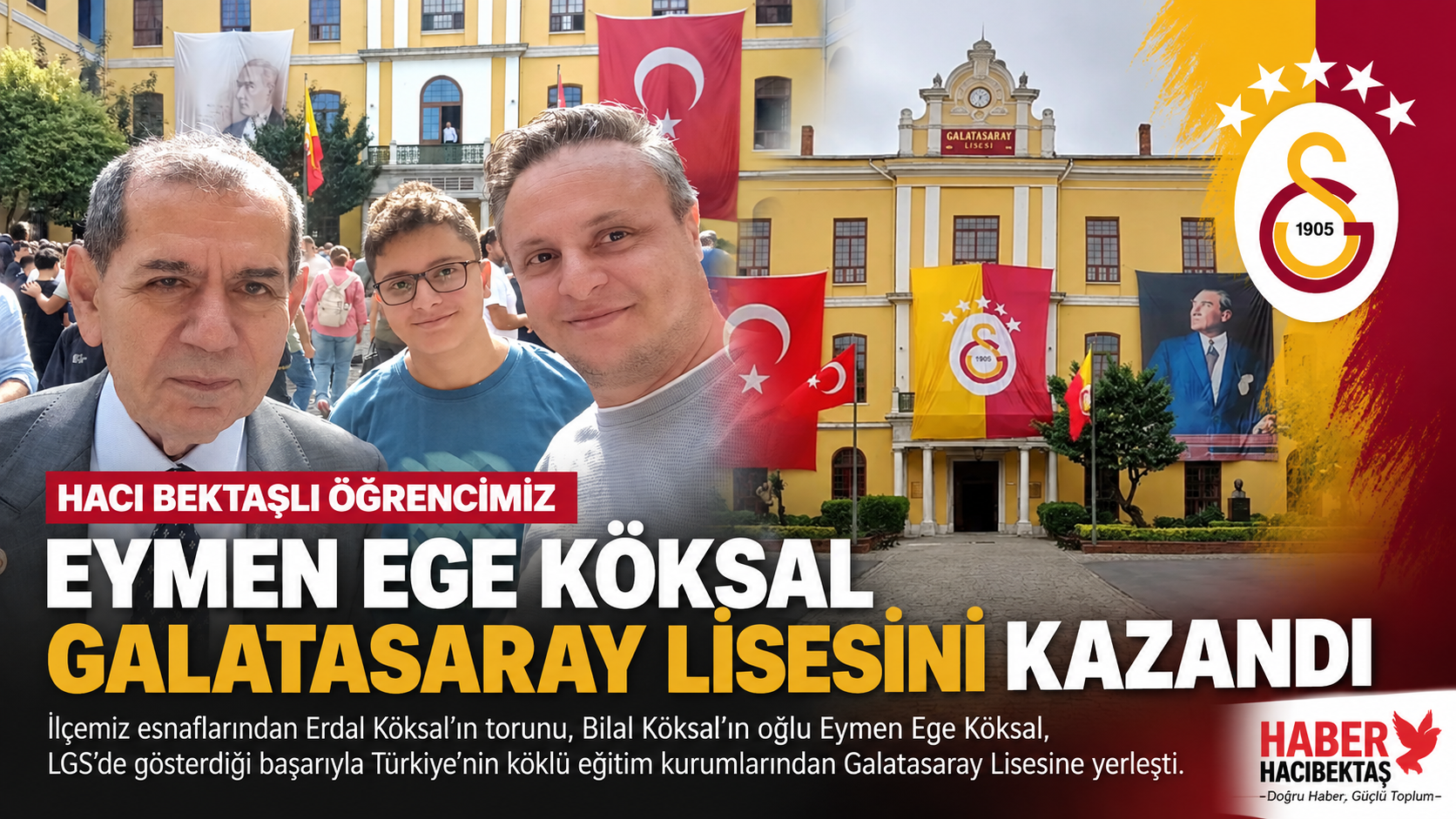 Hacıbektaşlı Eymen Ege Köksal, Galatasaray Lisesini Kazandı