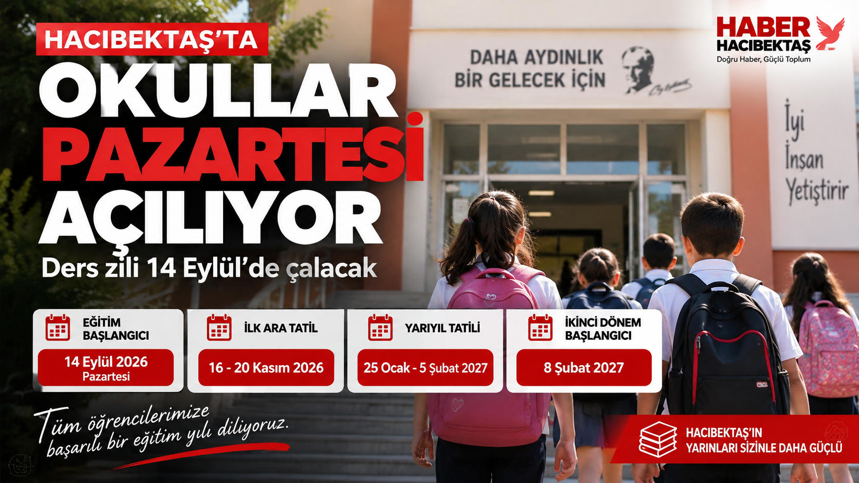 Hacıbektaş’ta Okullar Pazartesi Açılıyor: Ders Zili 14 Eylül’de Çalacak