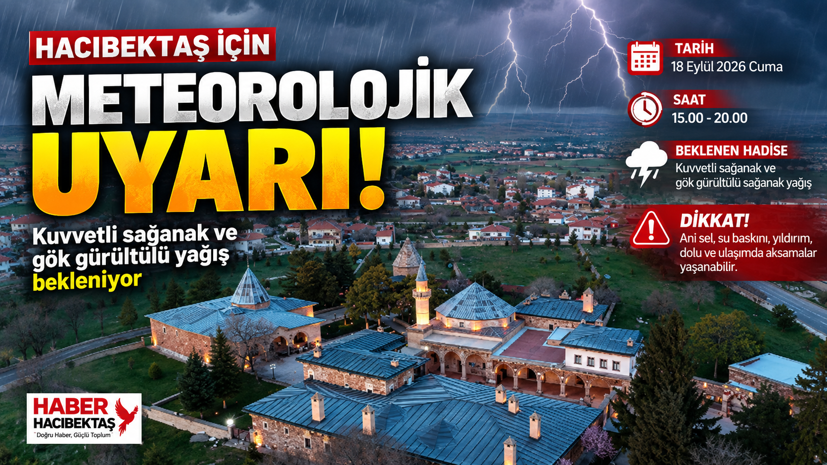 Hacıbektaş İçin Meteorolojik Uyarı: Kuvvetli Sağanak ve Gök Gürültülü Yağış Bekleniyor