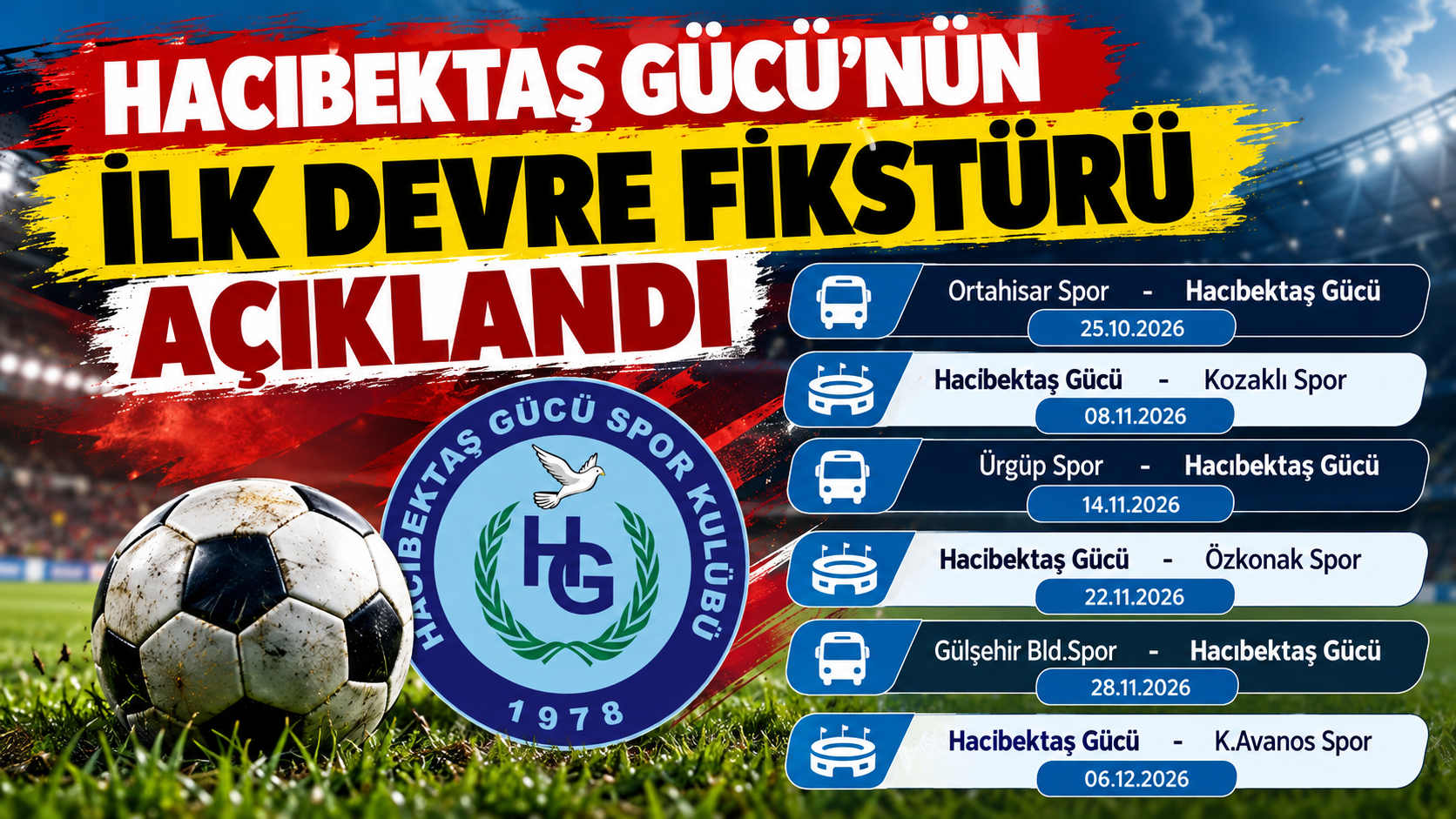 Hacıbektaş Gücü’nün Nevşehir Süper Amatör Lig İlk Devre Fikstürü Açıklandı