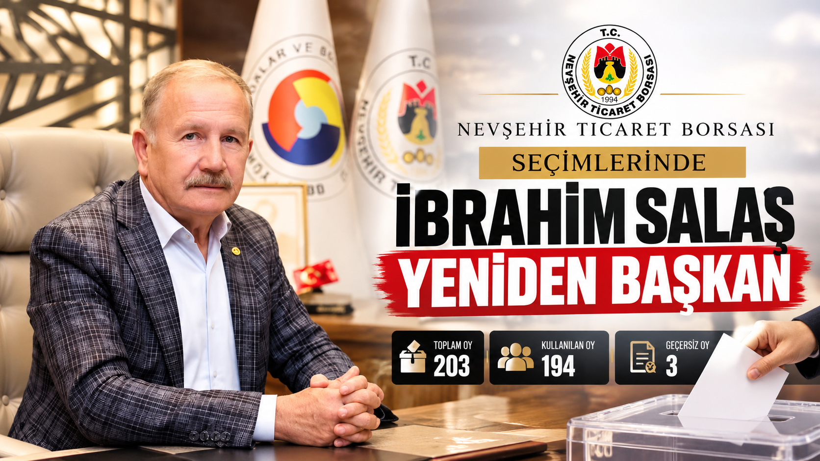 Nevşehir Ticaret Borsası’nda İbrahim Salaş Yeniden Başkan